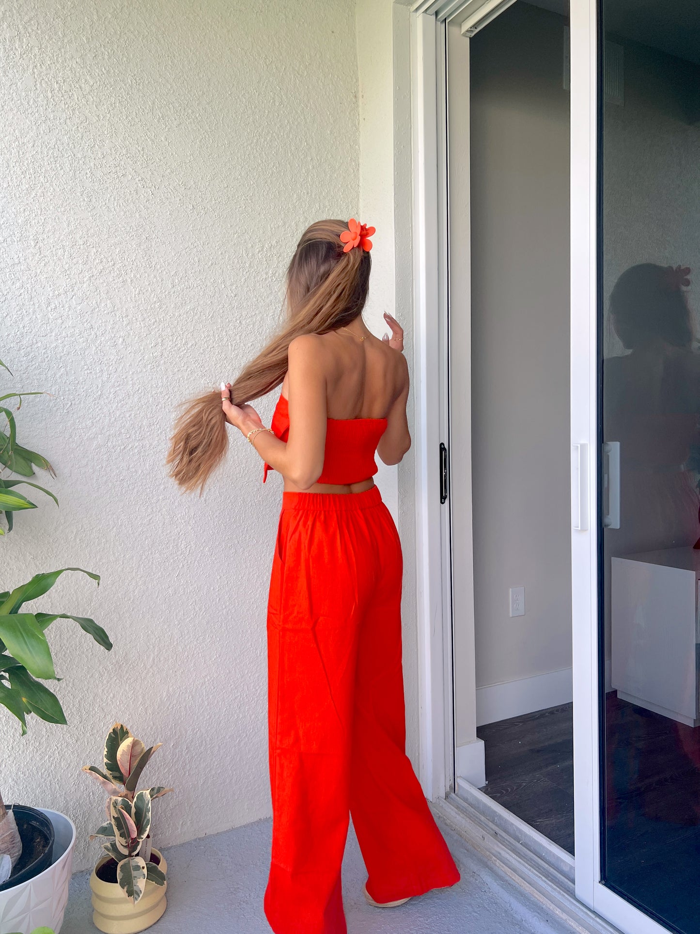 Rachel Asymmetrical Crop Top & Pant Set - Burnt Orange