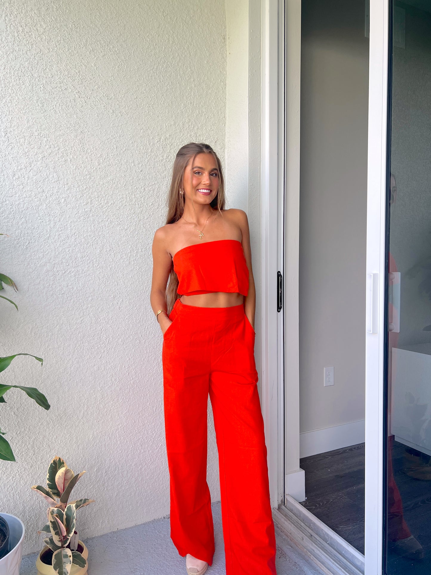 Rachel Asymmetrical Crop Top & Pant Set - Burnt Orange