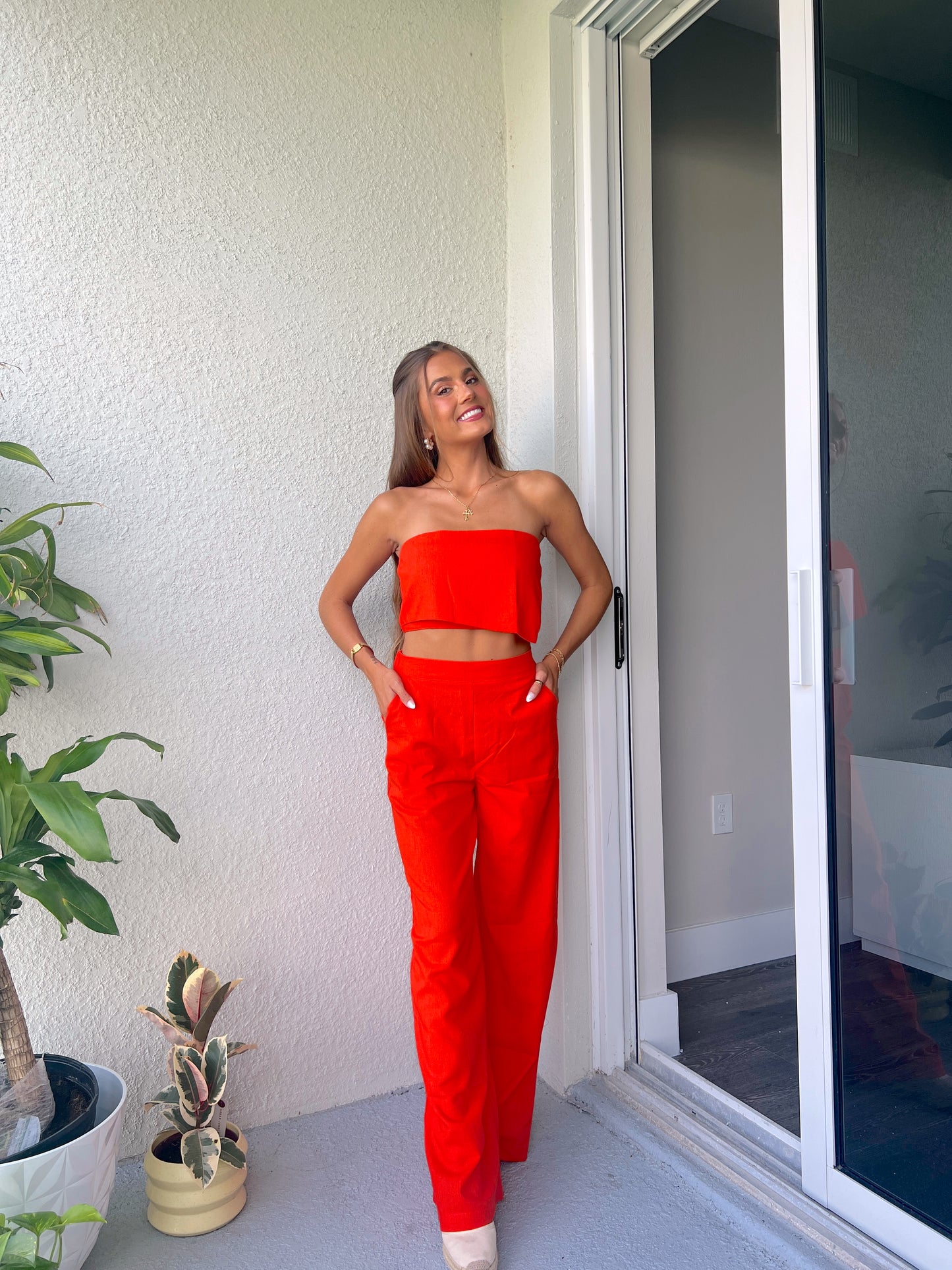 Rachel Asymmetrical Crop Top & Pant Set - Burnt Orange